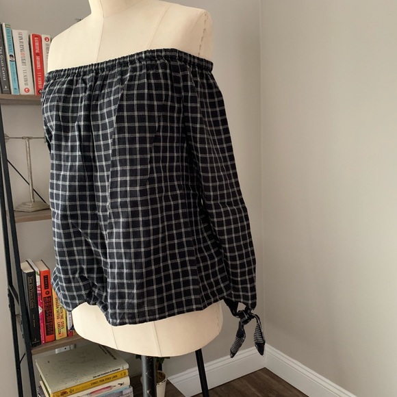 Madewell Black and White Plaid Off the Shoulder - Picture 3 of 7